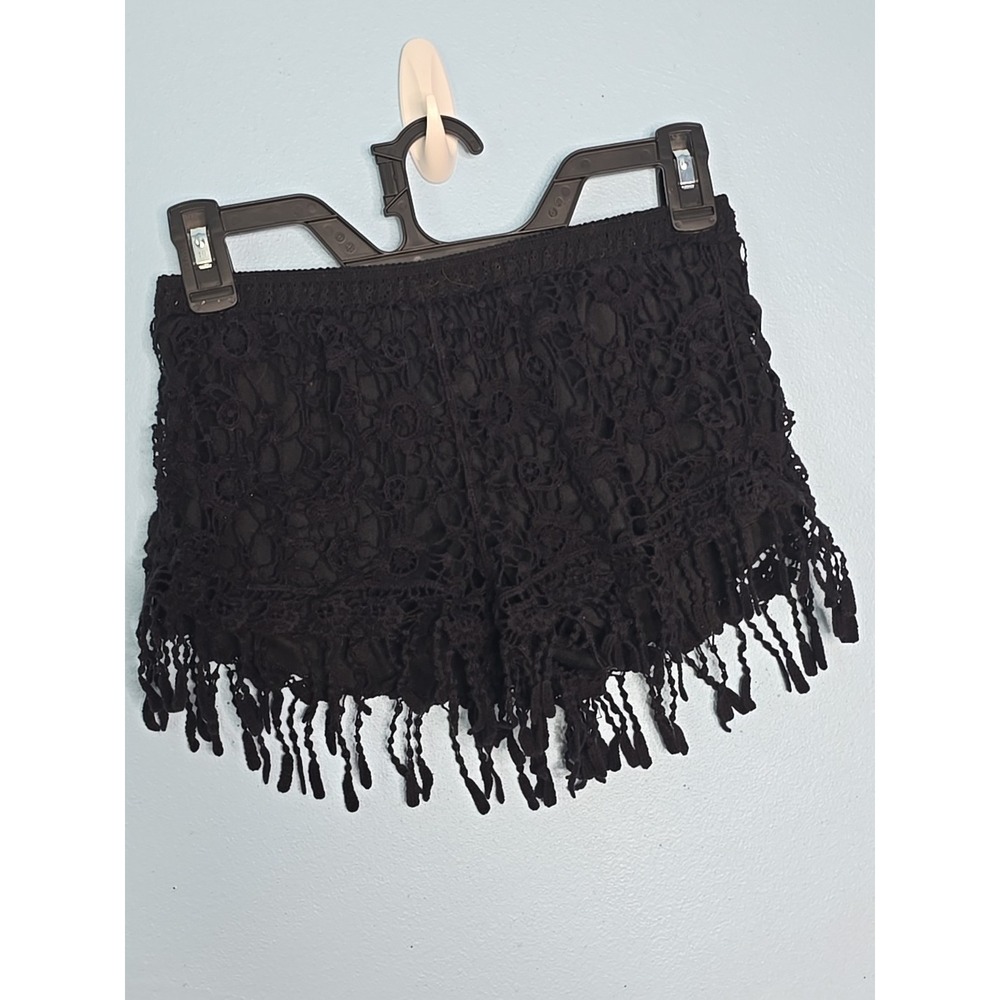 Black Lace Fringe JR.‎ Shorts Festival Boho Goth Sexy Elastic Waist Small Rue 21